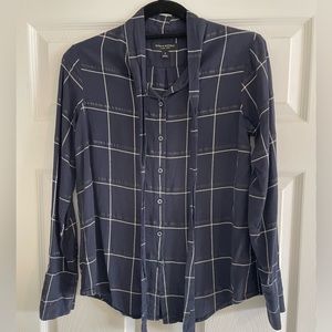 Banana Republic Dillion navy blue checkered blouse with bow size Small